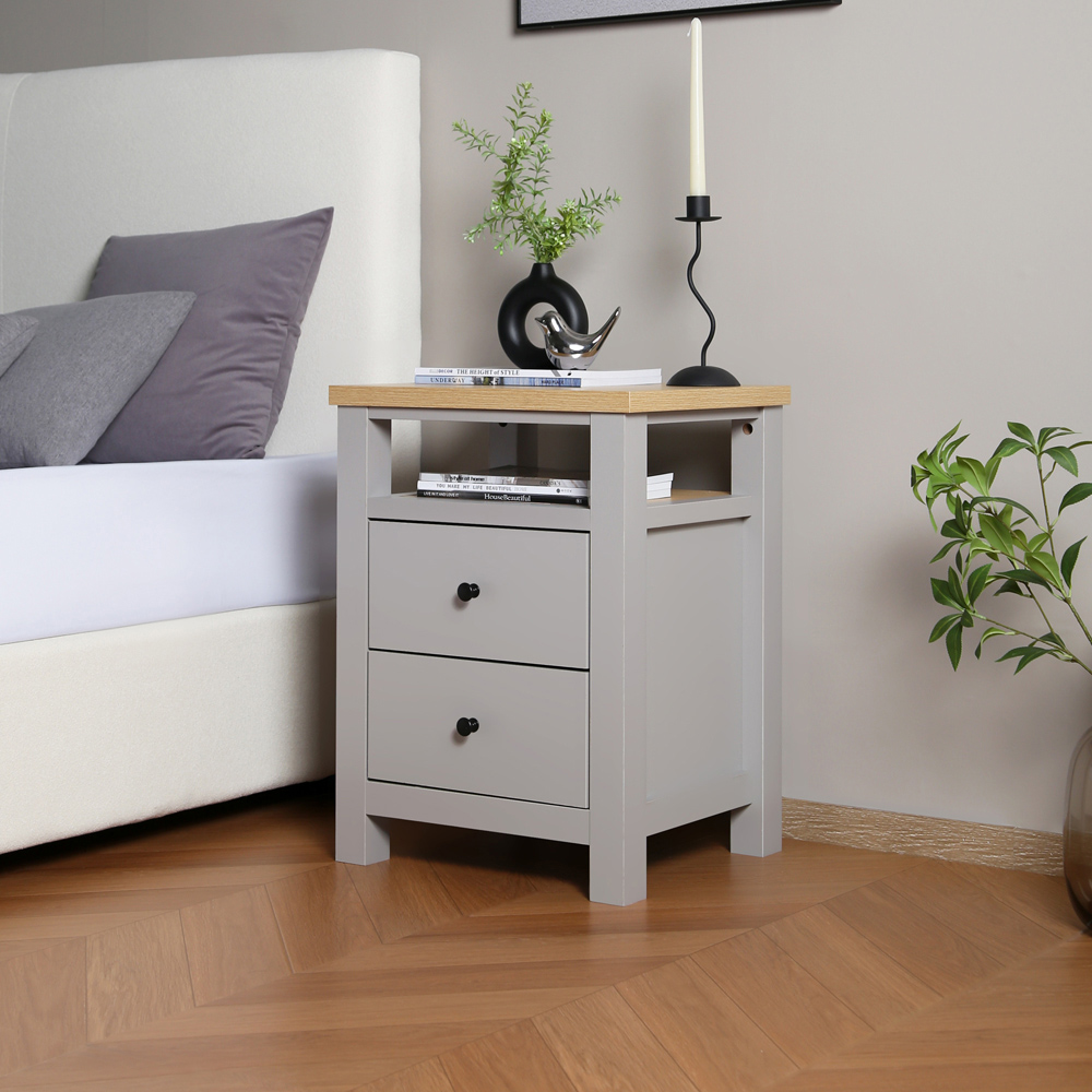 Wiltshire 2 Drawer Grey Bedside Table Image 7