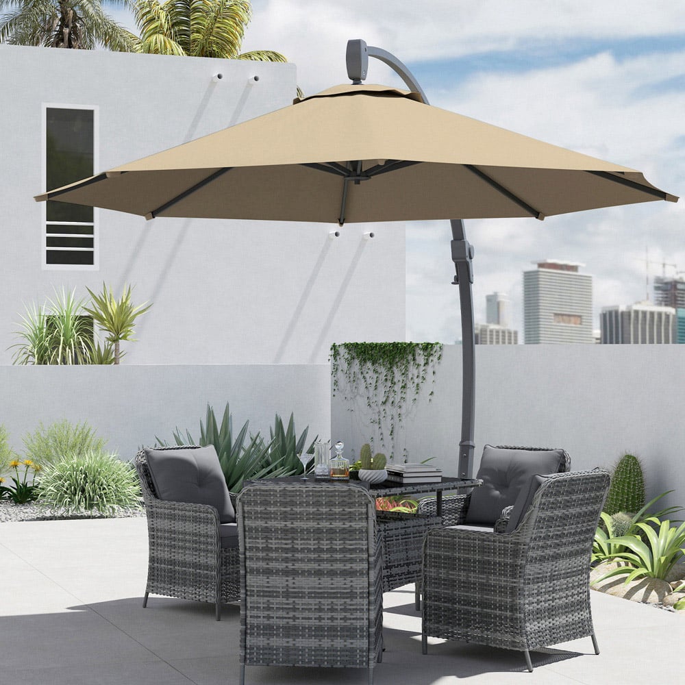Outsunny Khaki Crank and Tilt Cantilever Parasol 3m Image 4