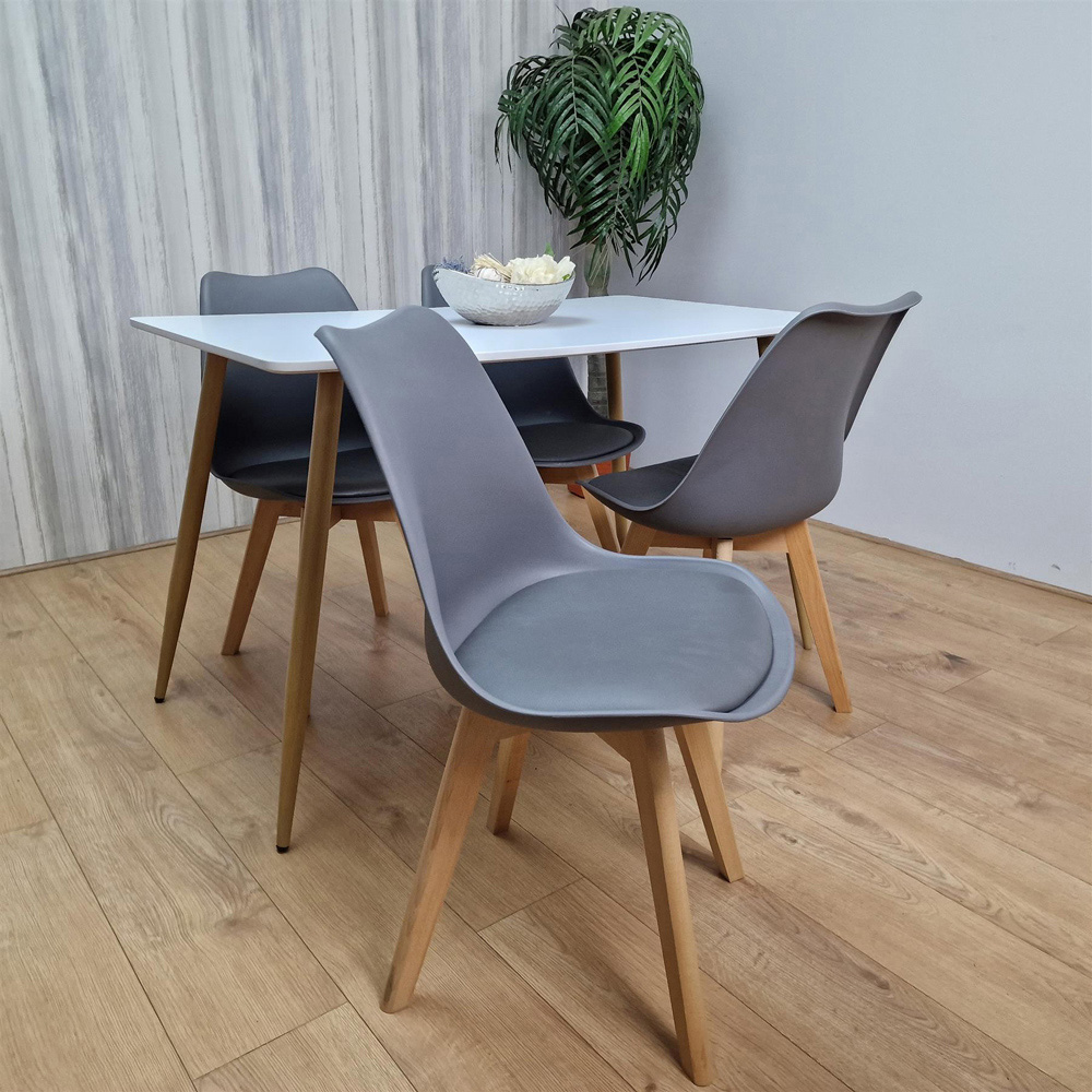 Portland 4 Seater Leather Dining Set White and Grey Image 5