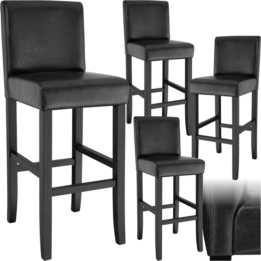 Tectake Black Leather Padded Bar Stool Set of 4 Image 2