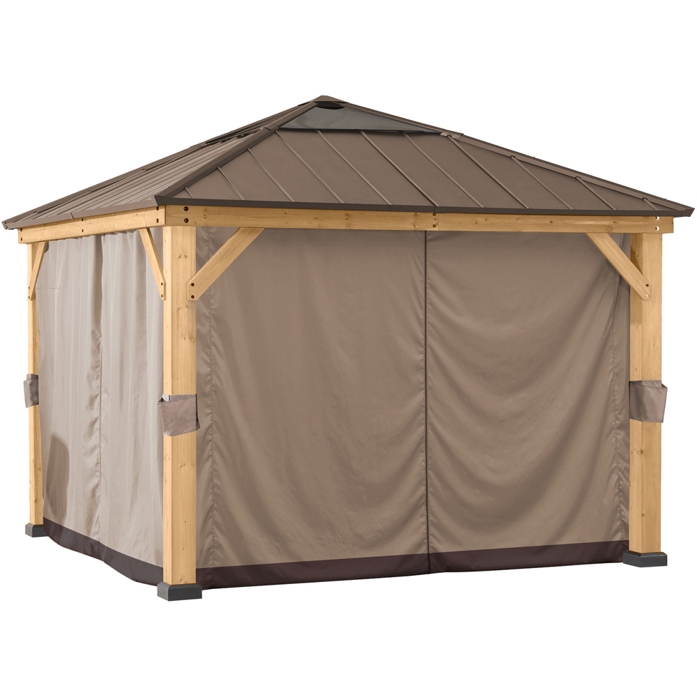 Sunjoy 2.7 x 2.7m Khaki Accessory Curtain for Cedar Wood Gazebo (Gazebo Not Include) Image 3