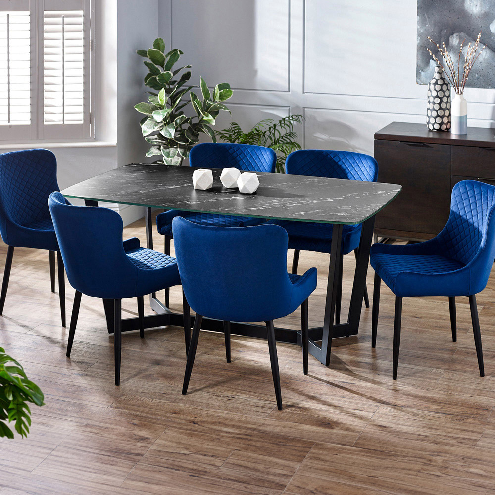 Julian Bowen Olympus Luxe and Marble Effect 6 Seater Dining Set Black and Blue Image 1