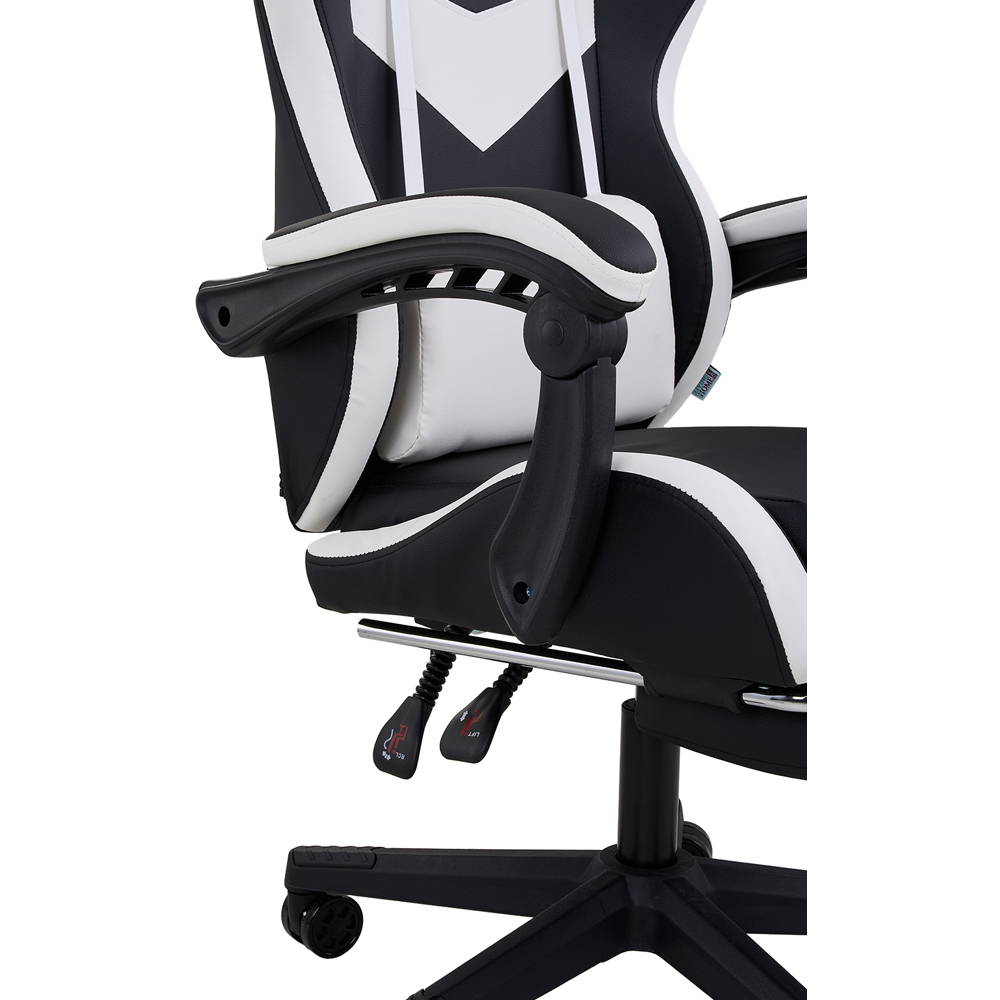 Living and Home White and Black Fabric Gaming Chair with Footrest Image 4
