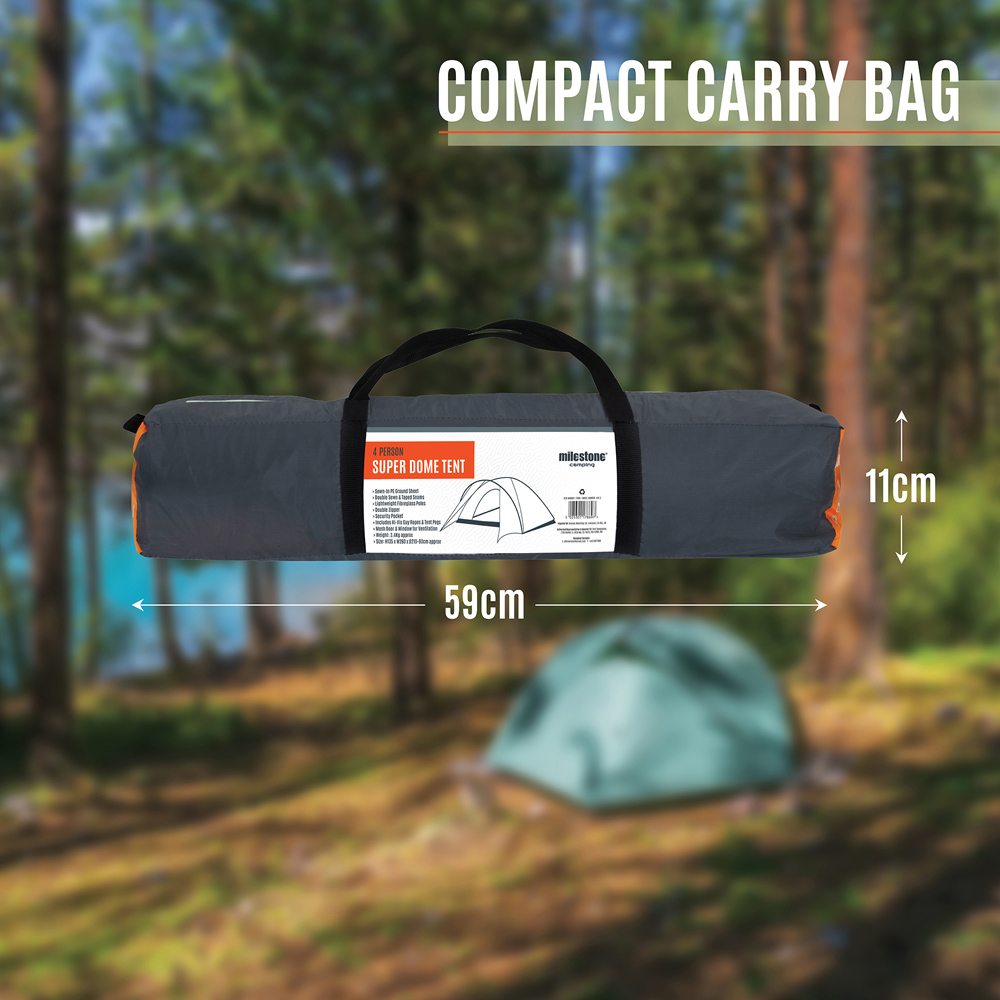 Milestone Camping 4 Person Super Dome Tent Charcoal Image 8