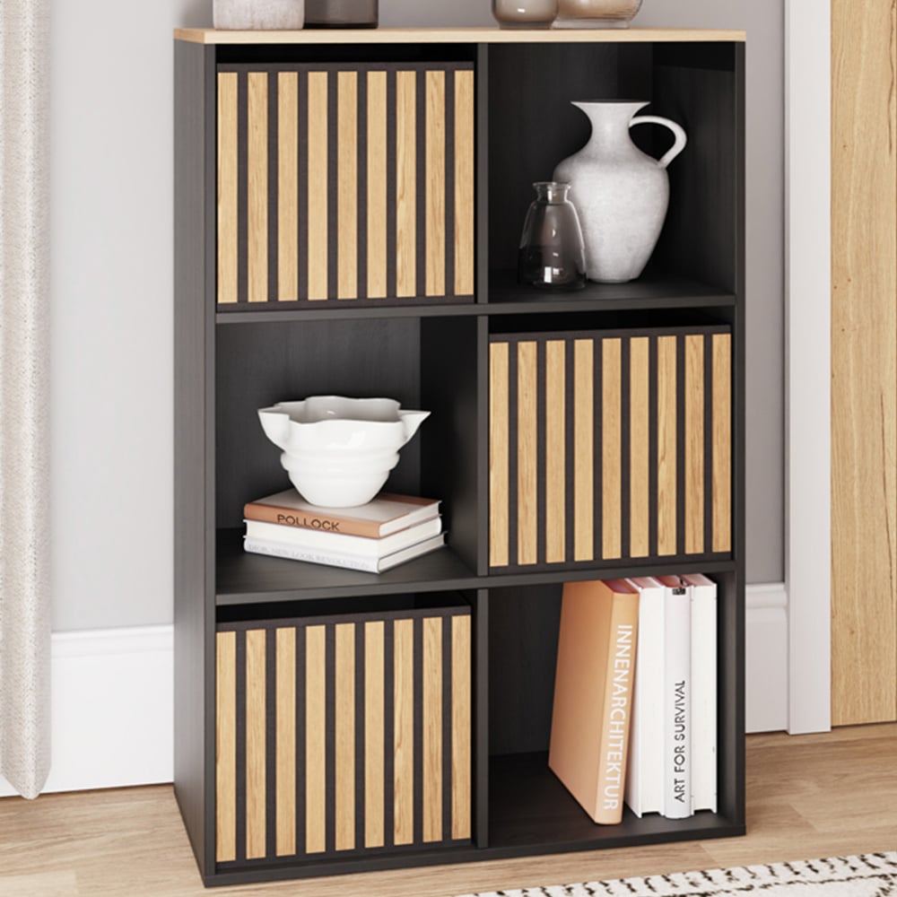GFW Kube 3 Drawer 3 Shelf Black and Oak Storage Unit Image 1