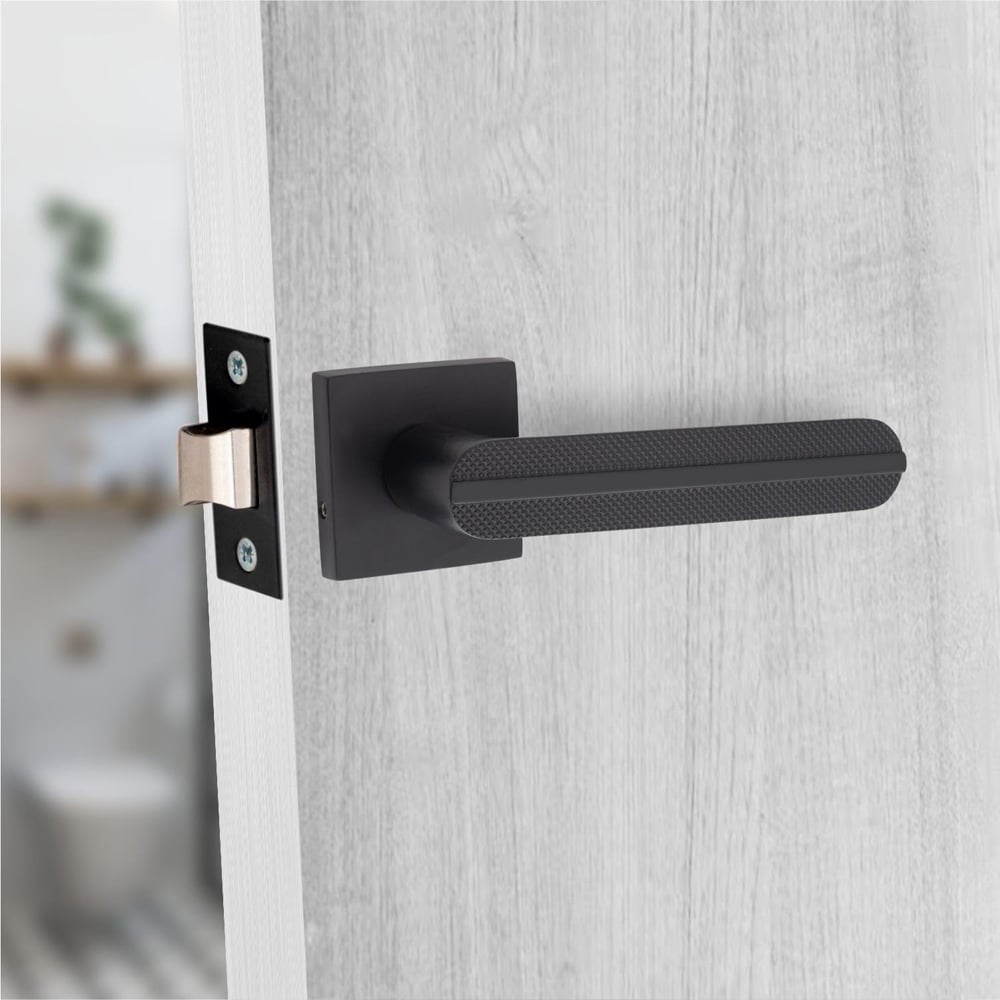 Golden Grace Square Rose Matt Black Finish Modern Lima Design Door Handle Set Image 2