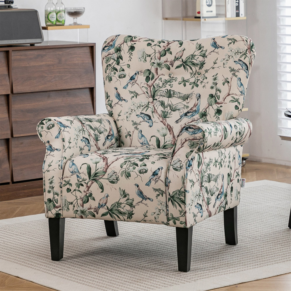 Living and Home Multicolour Linen Tufted Armchair with Black Rubberwood Legs Image 8