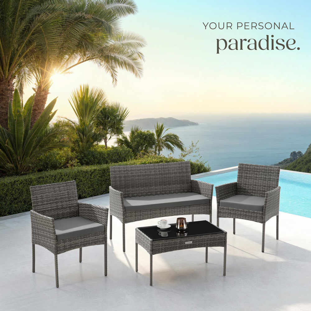 tectake Palese 4 Seater Grey Rattan Garden Sofa Set Image 8