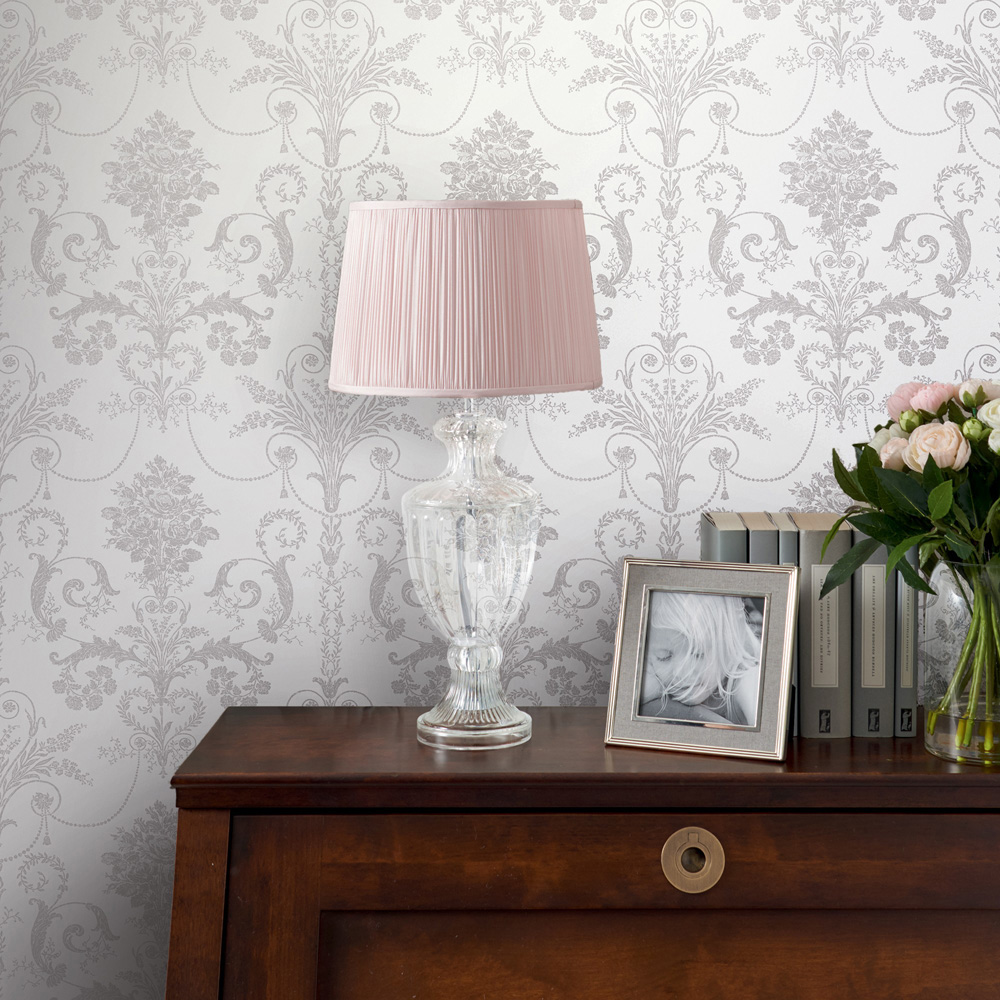 Laura Ashley Josette Dove Grey and White Wallpaper Image 3