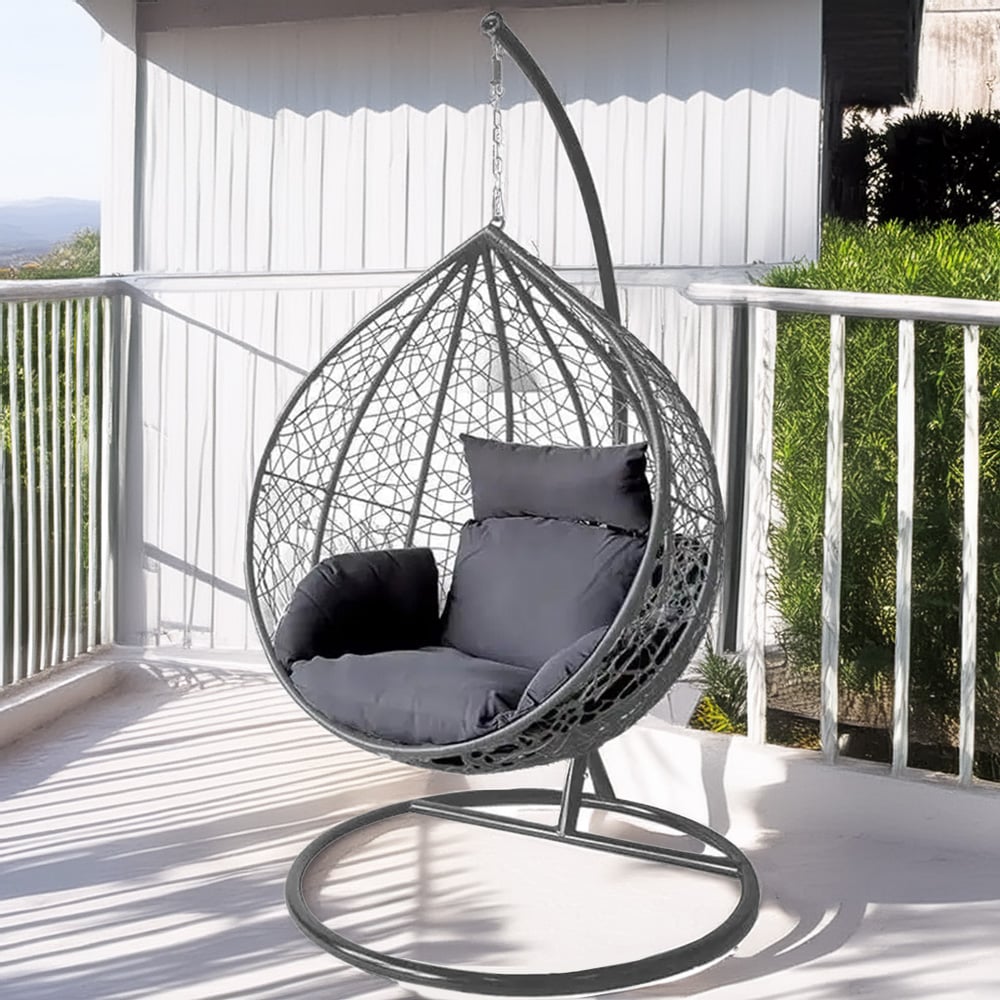 Alivio Grey Rattan Big Basket Hanging Egg Chair with Cushions Image 1