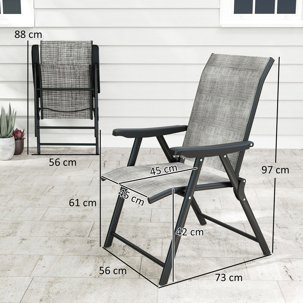 Outsunny Black and Grey Folding Chair with Breathable Mesh Fabric Seat Set of 2 Image 7