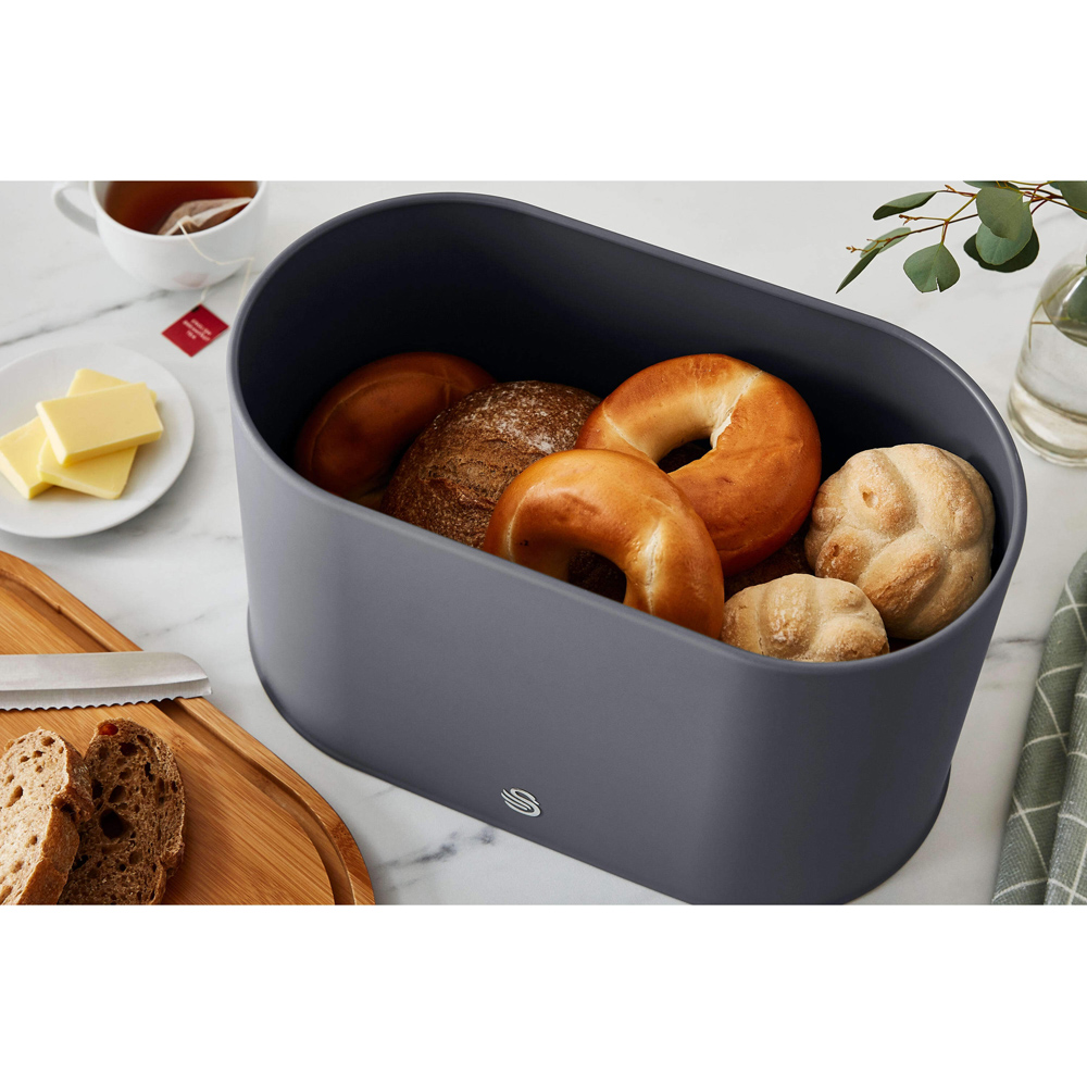Swan Slate Grey Bread Bin with Wooden Lid Image 4