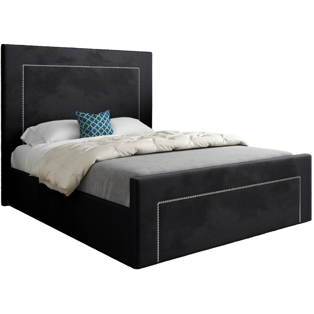 Lucca Black Small Single Velvet Upholstered Bed Frame with High Headboard Image 2