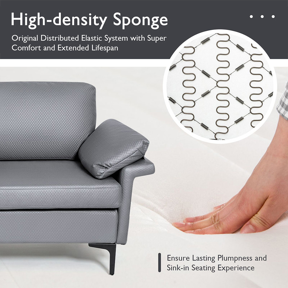 Costway 2 Seater Grey Upholstered Sofa Image 7