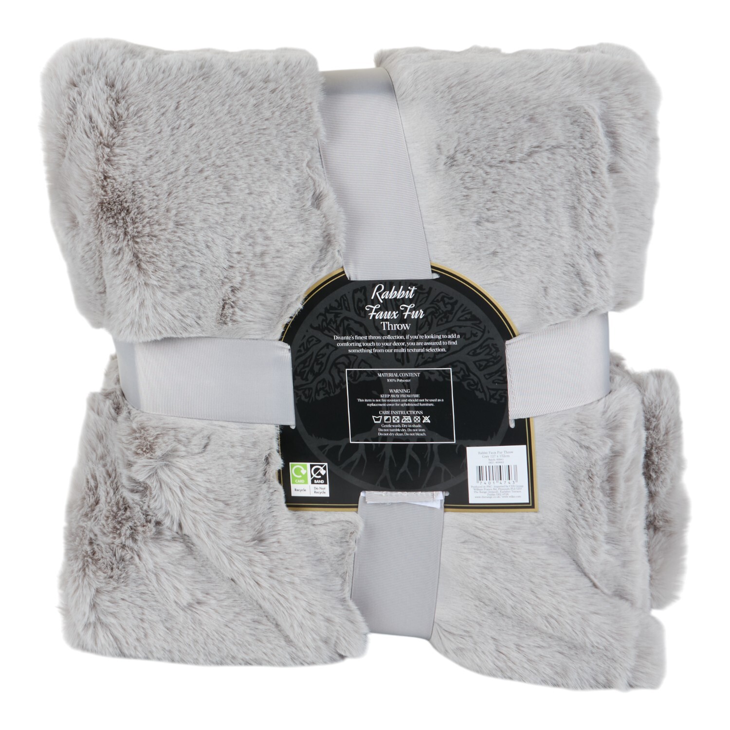 Large Rabbit Faux Fur Throw Grey Image 3