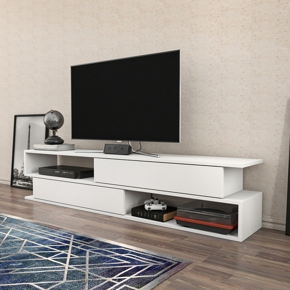 Decorotika Cortez 2 Shelf White TV Unit Image 4