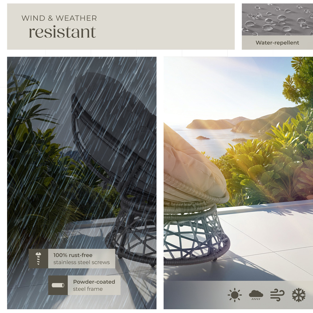 tectake Gargano Grey Polyrattan Rattan Rotatable Garden Chair with Round Cushion Image 7