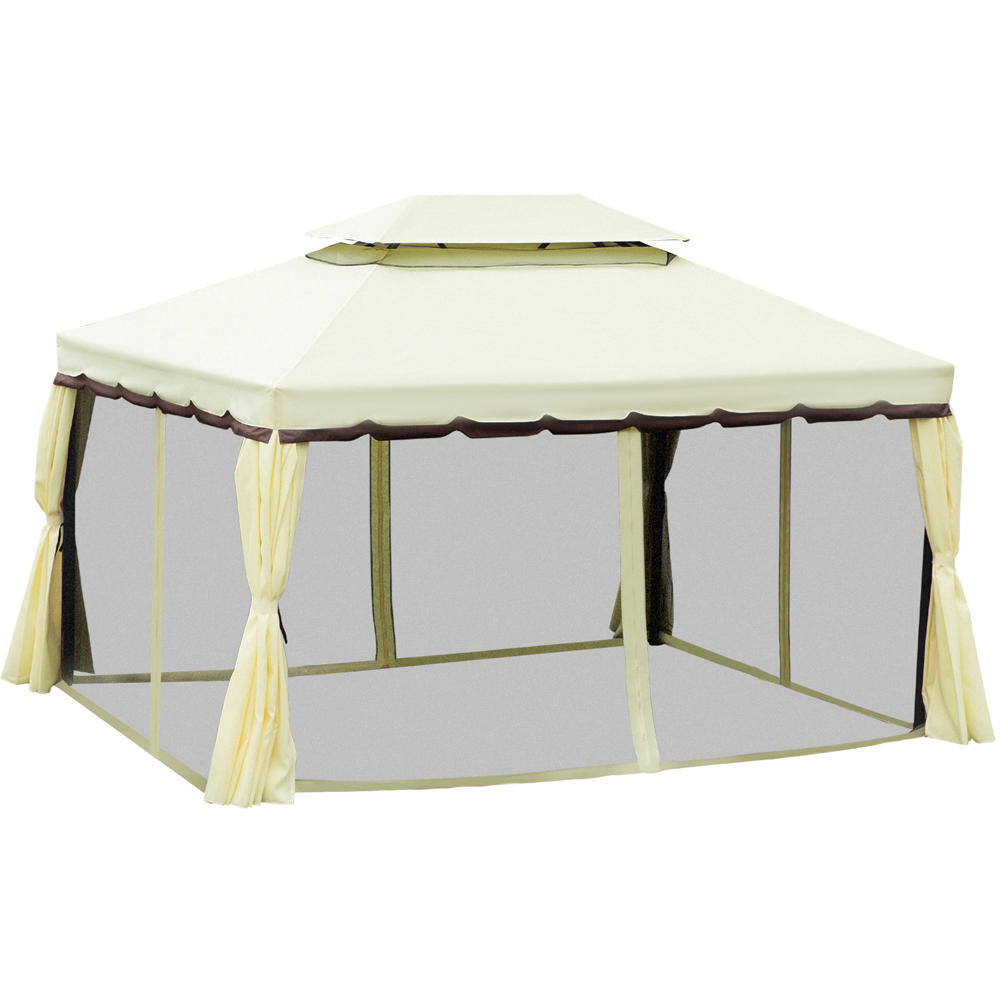 Outsunny 4 x 3m Cream Canopy Pavilion Patio Gazebo Tent with Sides Image 4