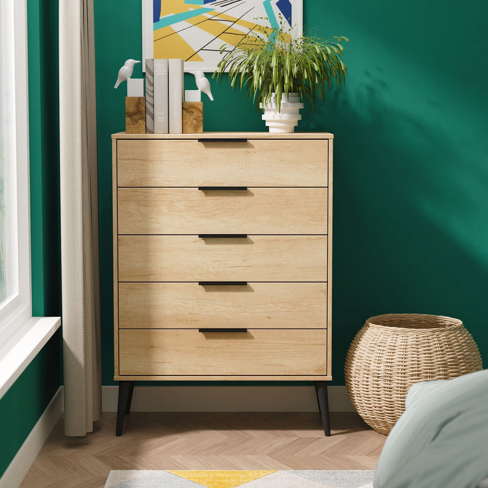 Crowndale Hong Kong 5 Drawer Nebraska Oak Chest of Drawers Ready Assembled Image 7