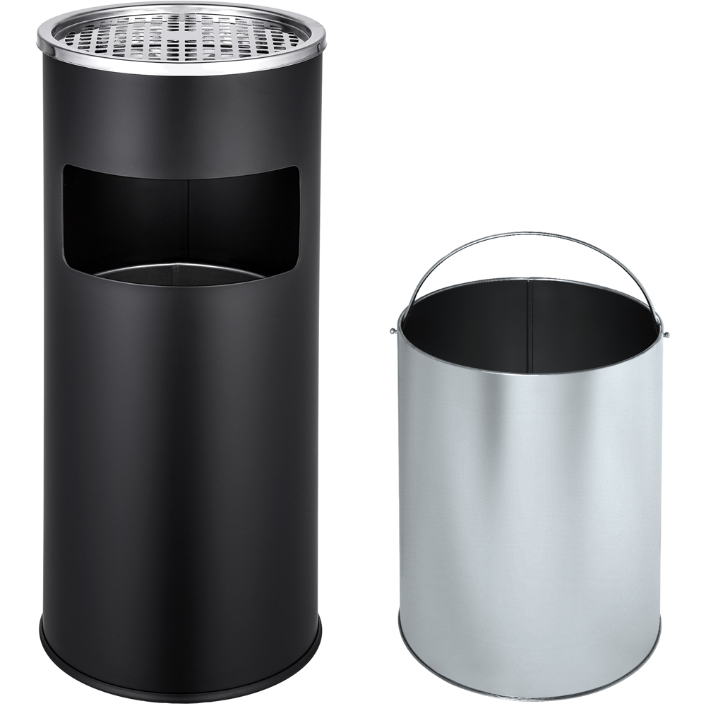 tectake Black Ashtray with Bin Image 2