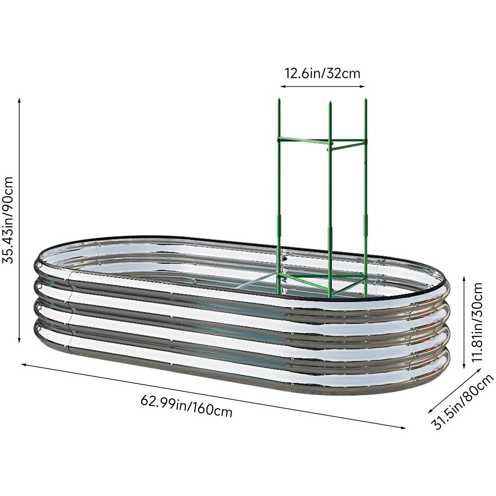 Living and Home Silver Oval Shaped Galvanised Steel Raised Garden Bed 160 x 80 x 30cm Image 8