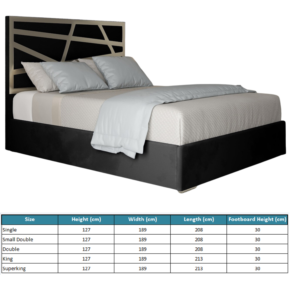 Arabella Black King Size Velvet Upholstered Metal Bed Frame with Panelled Headboard Image 7