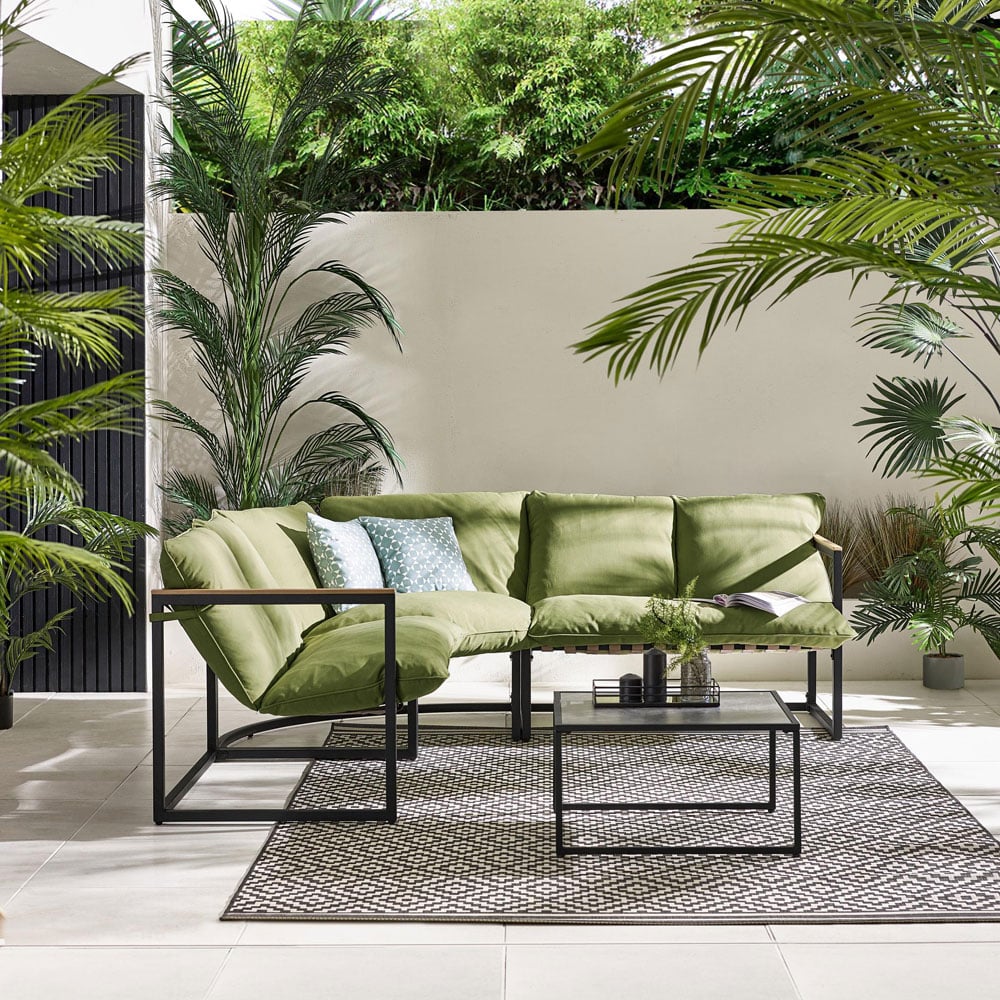 Furniturebox Piasa 6 Seater Black and Green Outdoor Corner Sofa Set Image 6