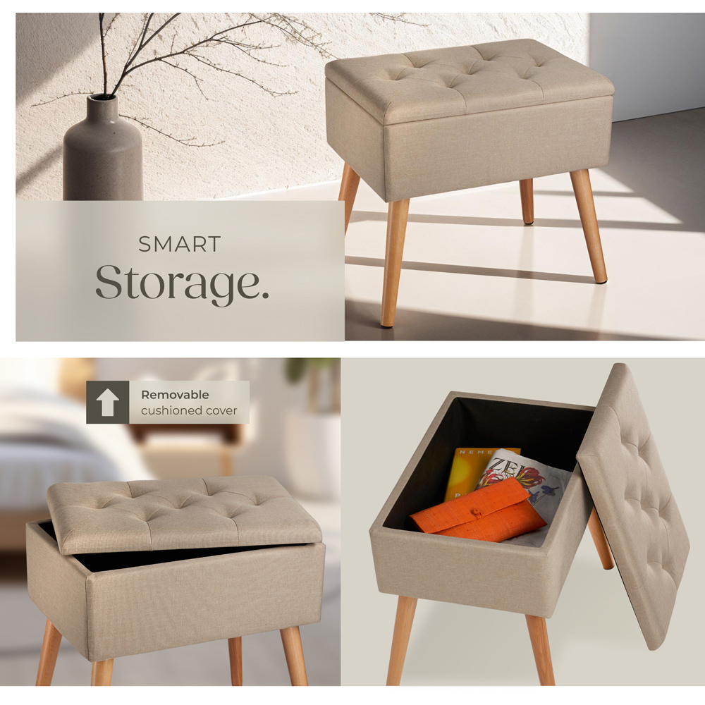 tectake Ranya Sand Linen Look Upholstered Bench Image 6