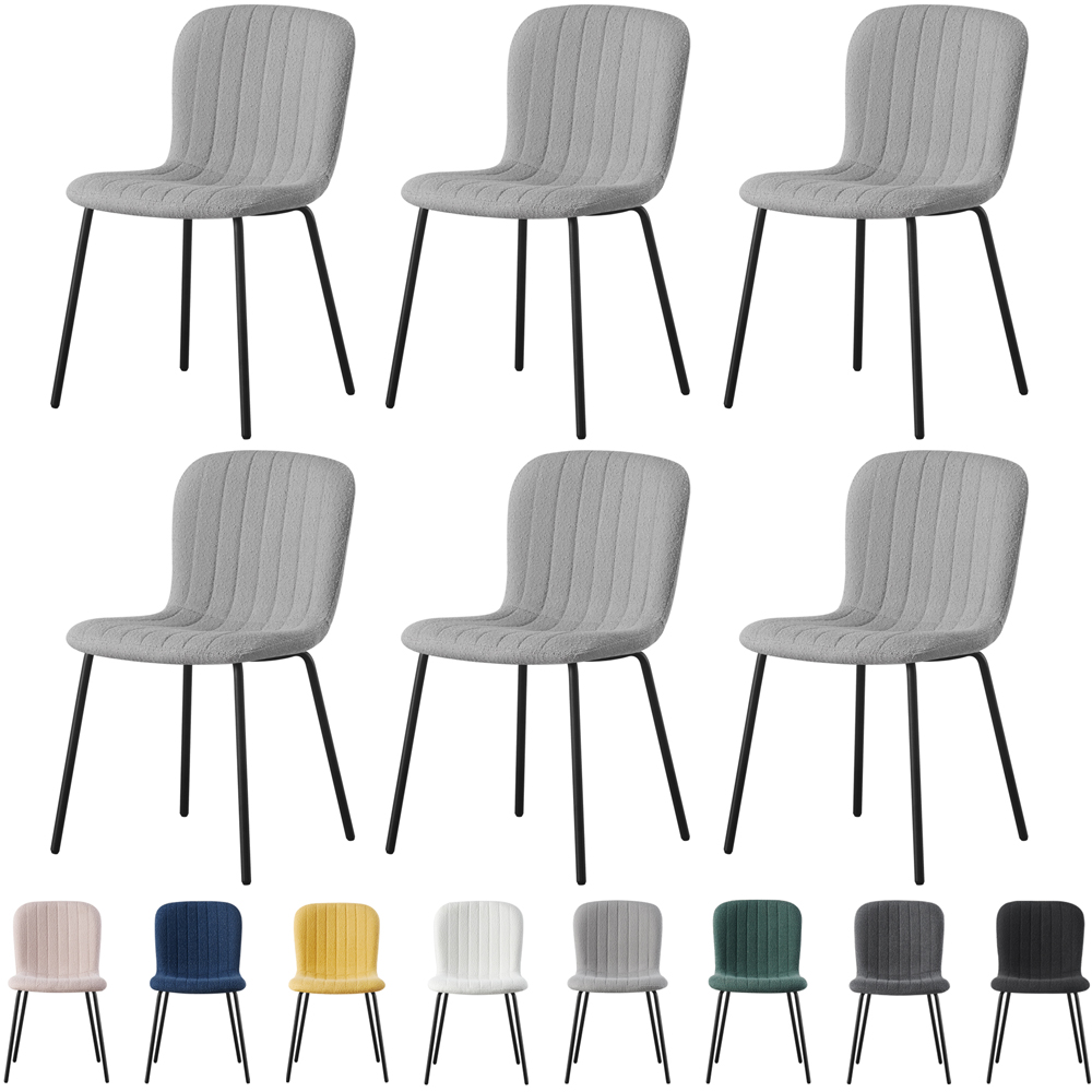 Bella Set of 6 Light Grey Teddy Faux Fur Stitched Design Dining Chairs Image 7