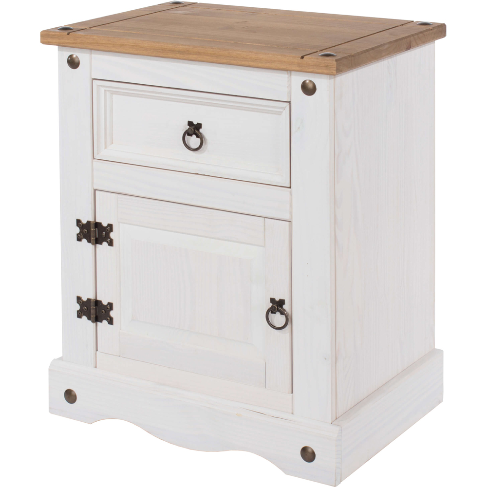 Home Source Corona Single Door Single Drawer Bedside Table with Waxed Pine Top Image 2