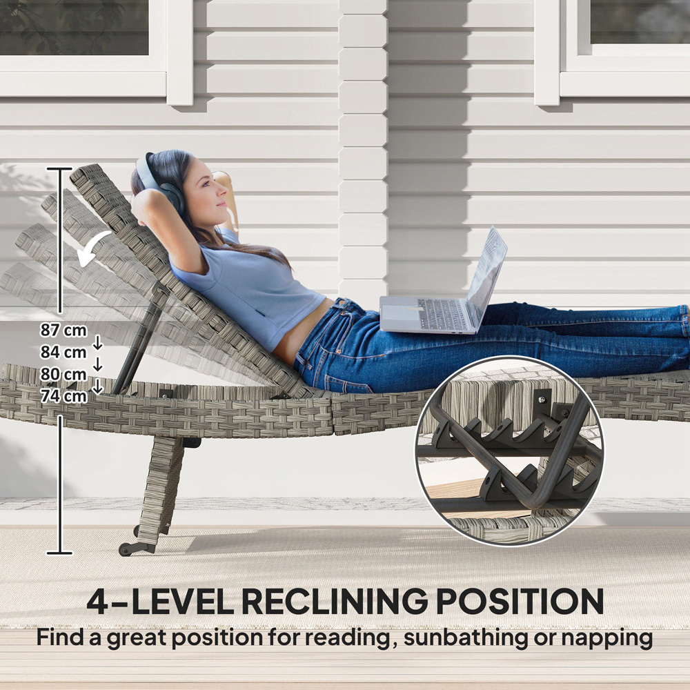 Outsunny Mixed Grey Rattan 4 Position Adjustable Sun Lounger Image 5