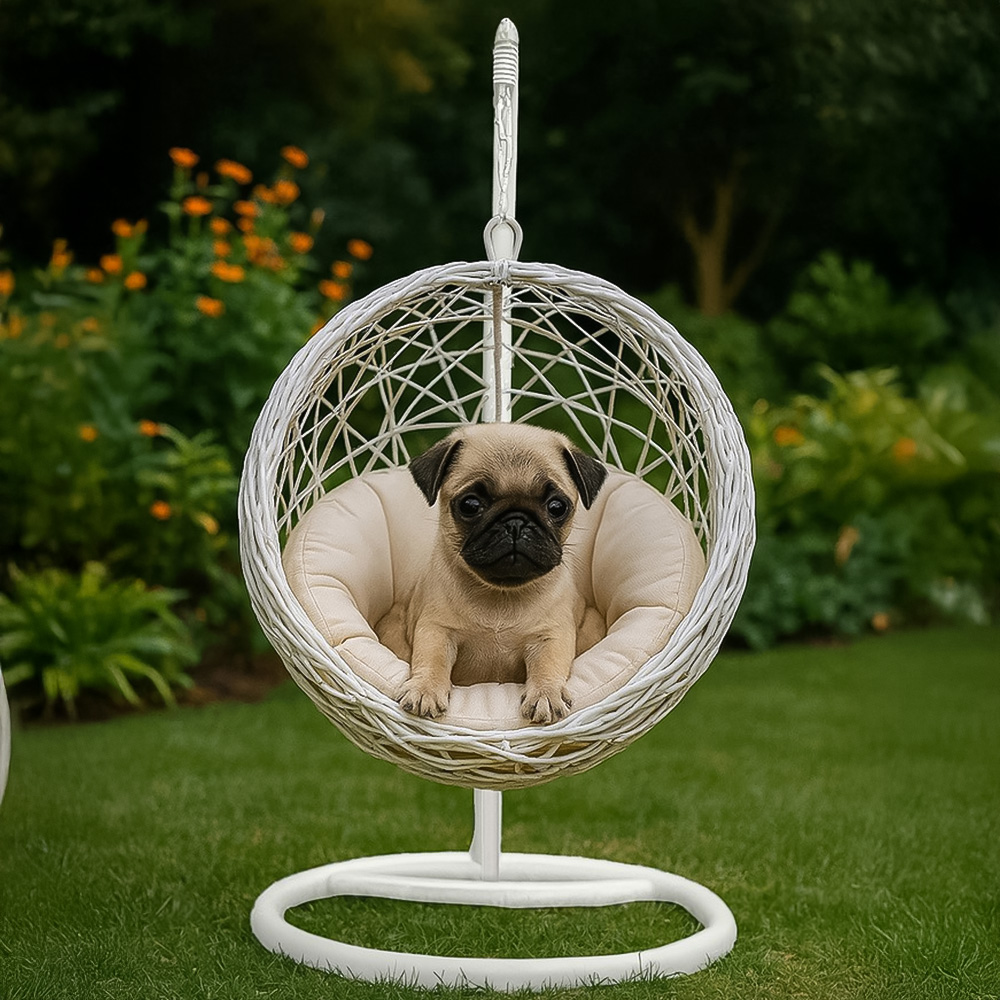 Home Republic Miami White Swinging Pet Egg Chair with Cushion Image 2