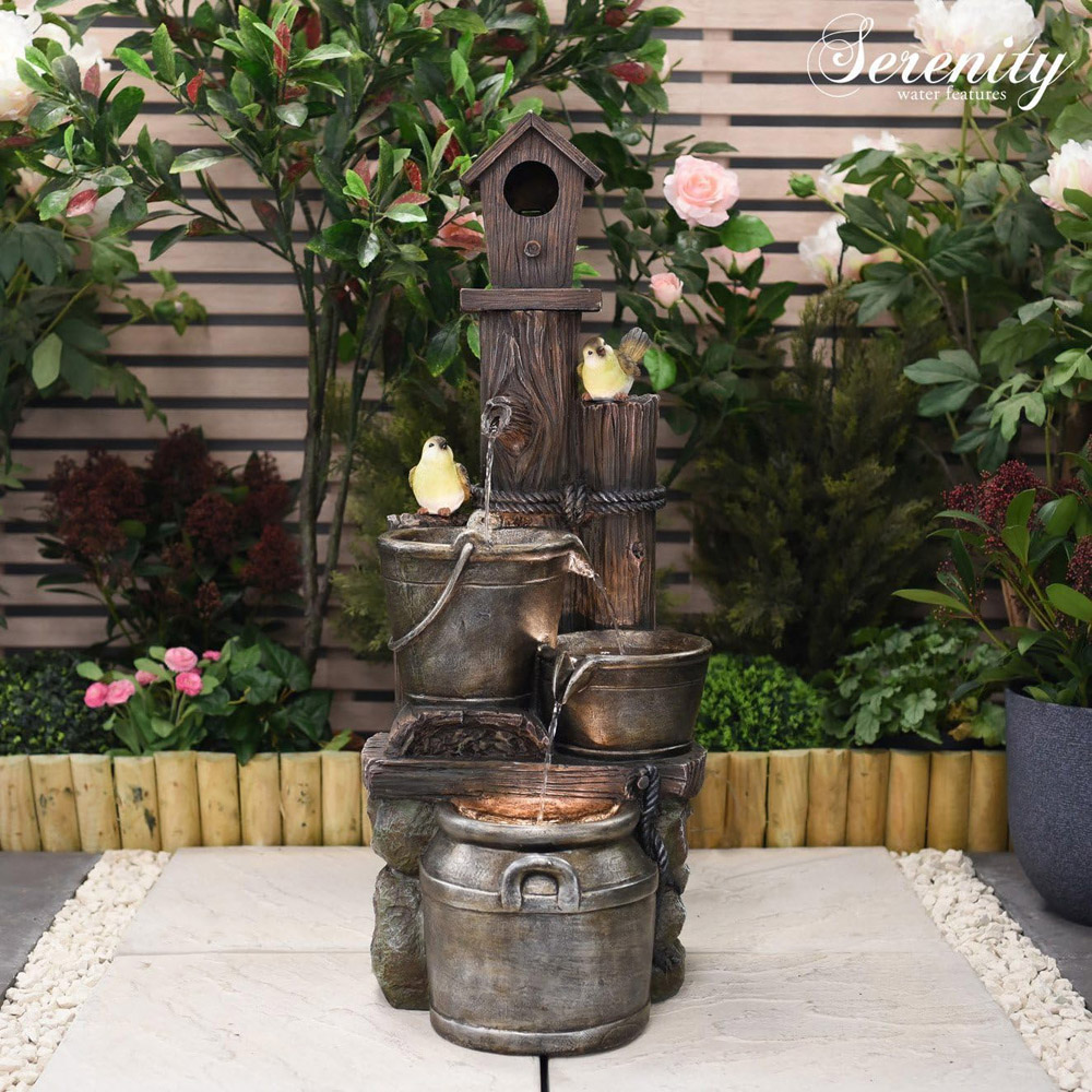 Garden Gear Bird House and Bucket LED Water Feature with 2 Birds Image 2