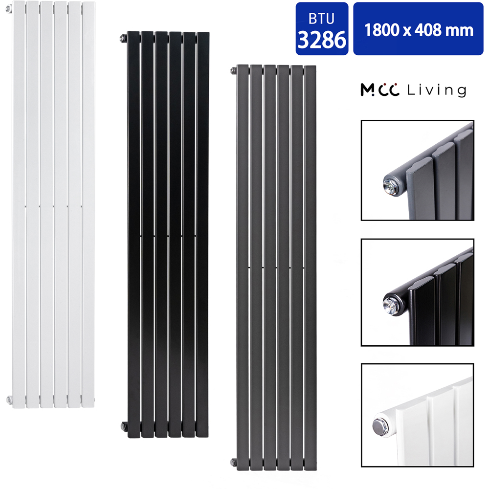Black 3286 BTU Single Flat Panel Vertical Column Radiator 1800 x 408mm Image 4
