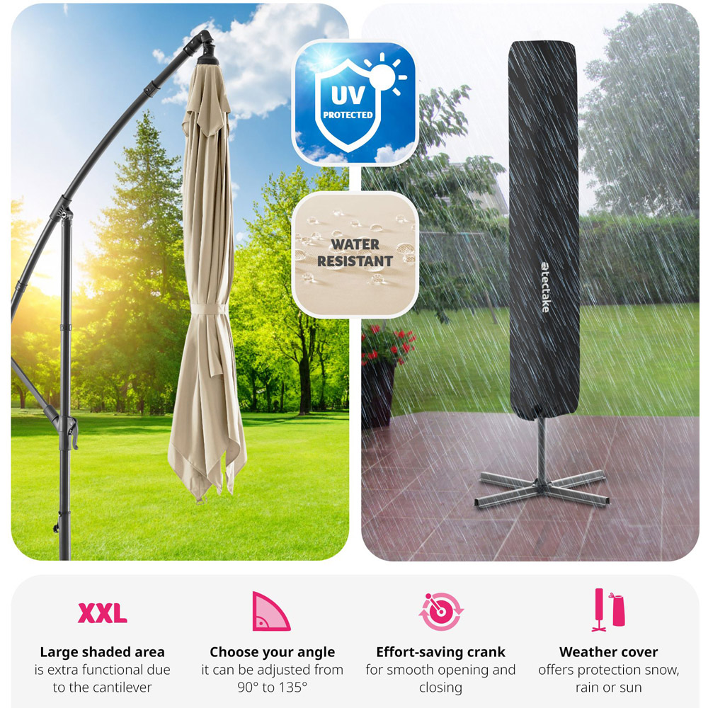 tectake Apollo Beige Adjustable Tilt Cantilever Parasol 2.5 x 2.5m Image 5