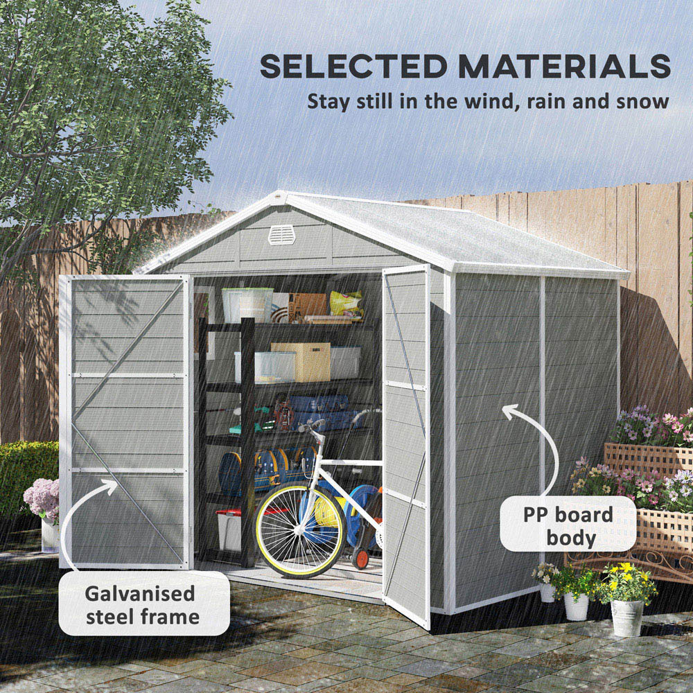 Outsunny 8 x 6ft Light Grey Garden Shed Storage with Foundation Kit Image 4