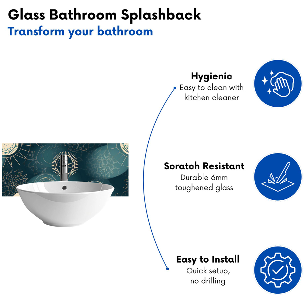 Warren Reed Designer Blue Moon and Sun Glass Bathroom Splashback 25 x 60cm Image 4