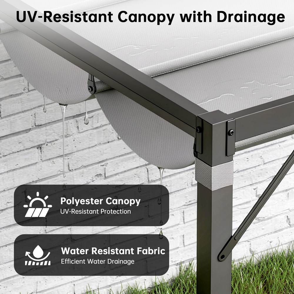 Rattrix 2.4 x 2.4m Grey Lean-to-Wall Metal Pergola with Retractable Canopy Image 8