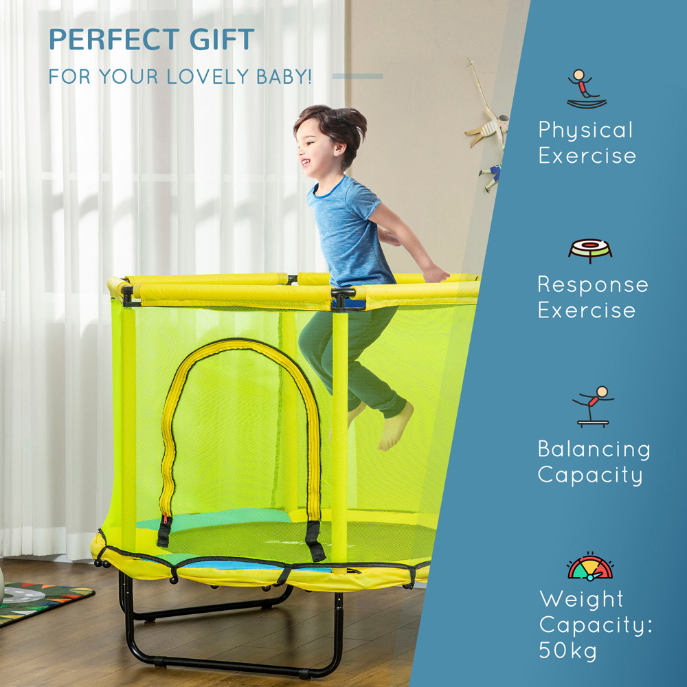 Tommy Toys Kids 55.2 inch Yellow Trampoline with Enclosure Net Image 6