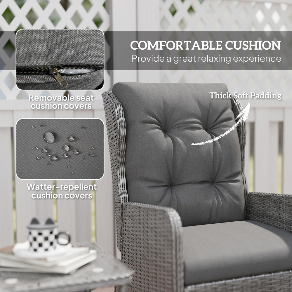 Outsunny 2 Seater Light Grey PE Rattan Recliner Garden Lounge Set with Footstool Image 5
