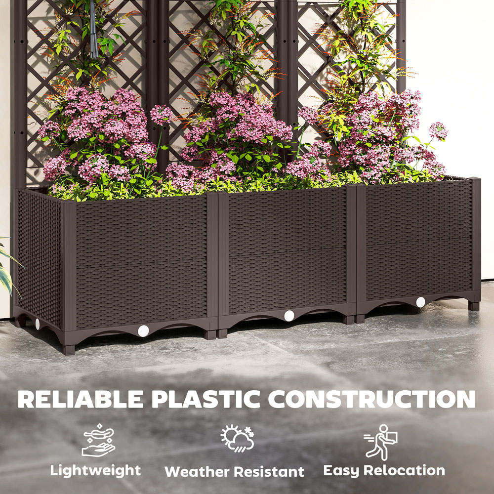 Outsunny Brown Plastic Vegetable Planter Box with Trellis 1.3 x 3.9ft Image 5