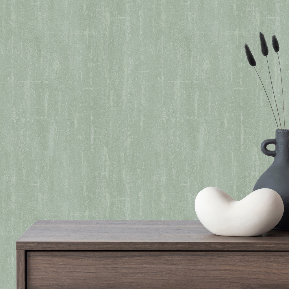 Grandeco Cave Distressed Plaster Blown Vinyl Textured Green Wallpaper Image 2