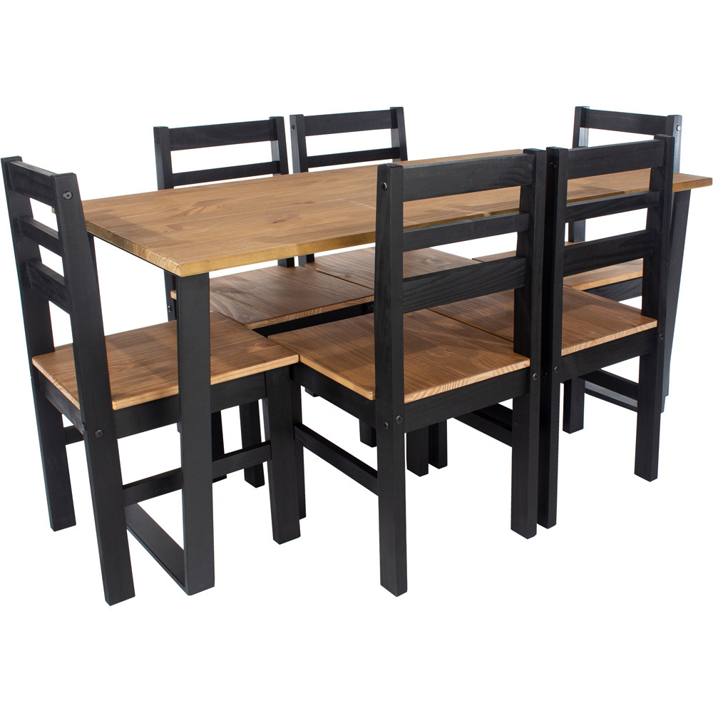 Core Products Texas 6 Seater Pine Solid Wood Dining Set Black and Antique Image 2