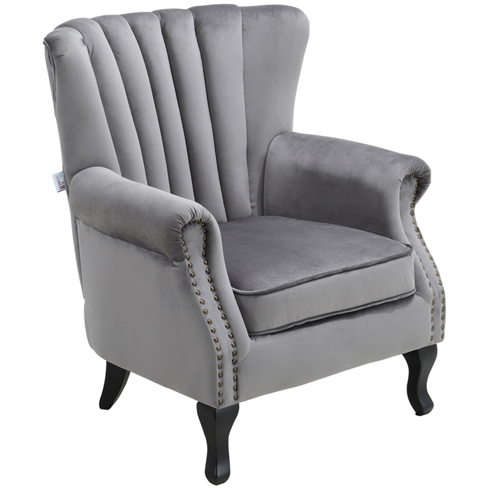 Living and Home Vintage Grey Velvet Wingback Armchair Image 2