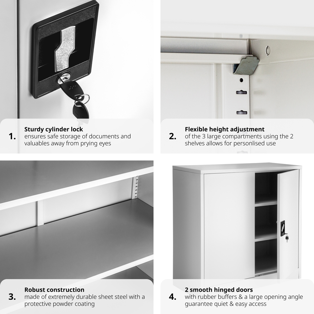 tectake 2 Door 3 Shelf Grey Filing Cabinet Image 6
