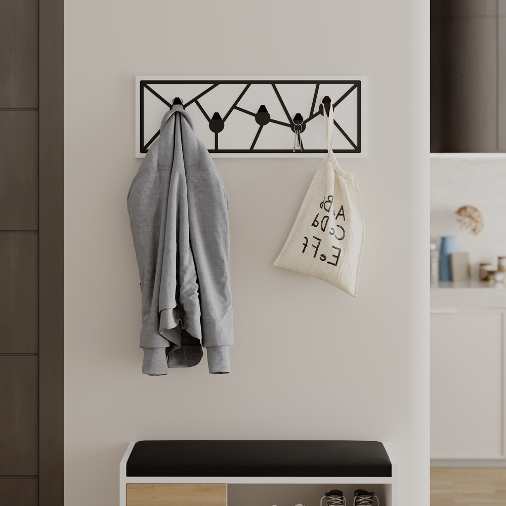 Decortie Trace White Wall Mounted Hanger with Geometric Metal Hook Image 4