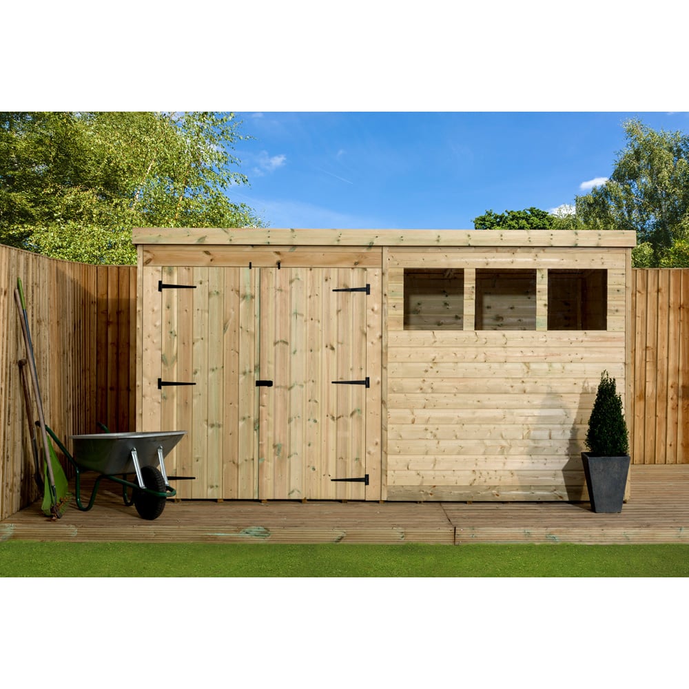 Empire Sheds 4000 12 x 3ft Double Door Tongue and Groove Wooden Pent Garden Shed Image 4