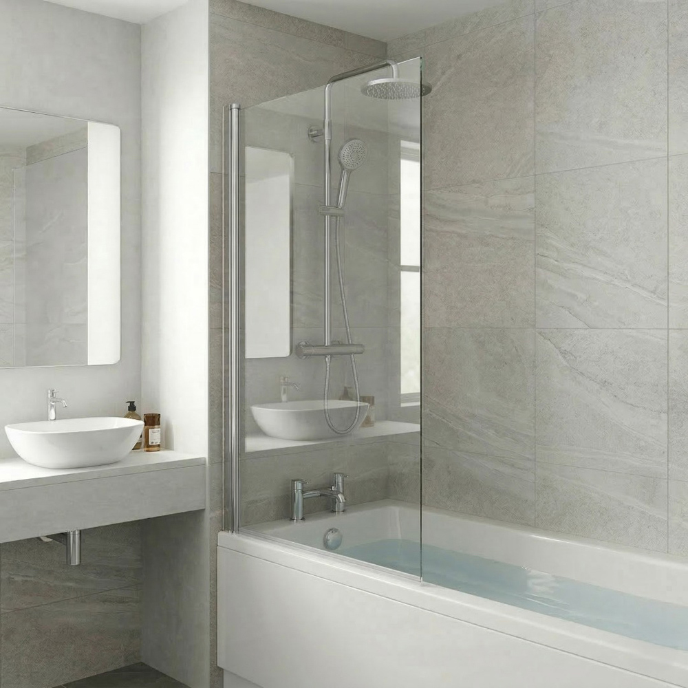 Go Bathrooms Jude Chrome Single Pivot Bath Shower Screen 600mm Image 2