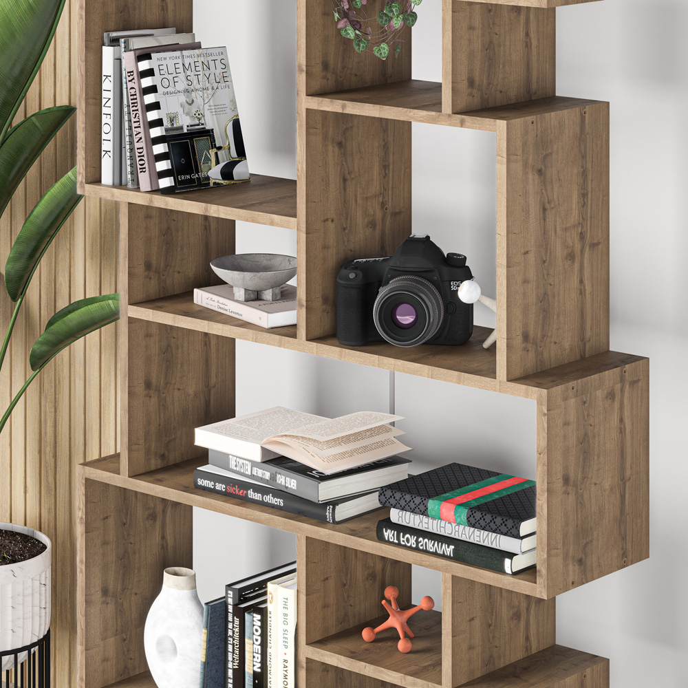 Decortie Karmato 10 Shelf Dark Oak Asymmetric Tall Freestanding Bookcase Image 3