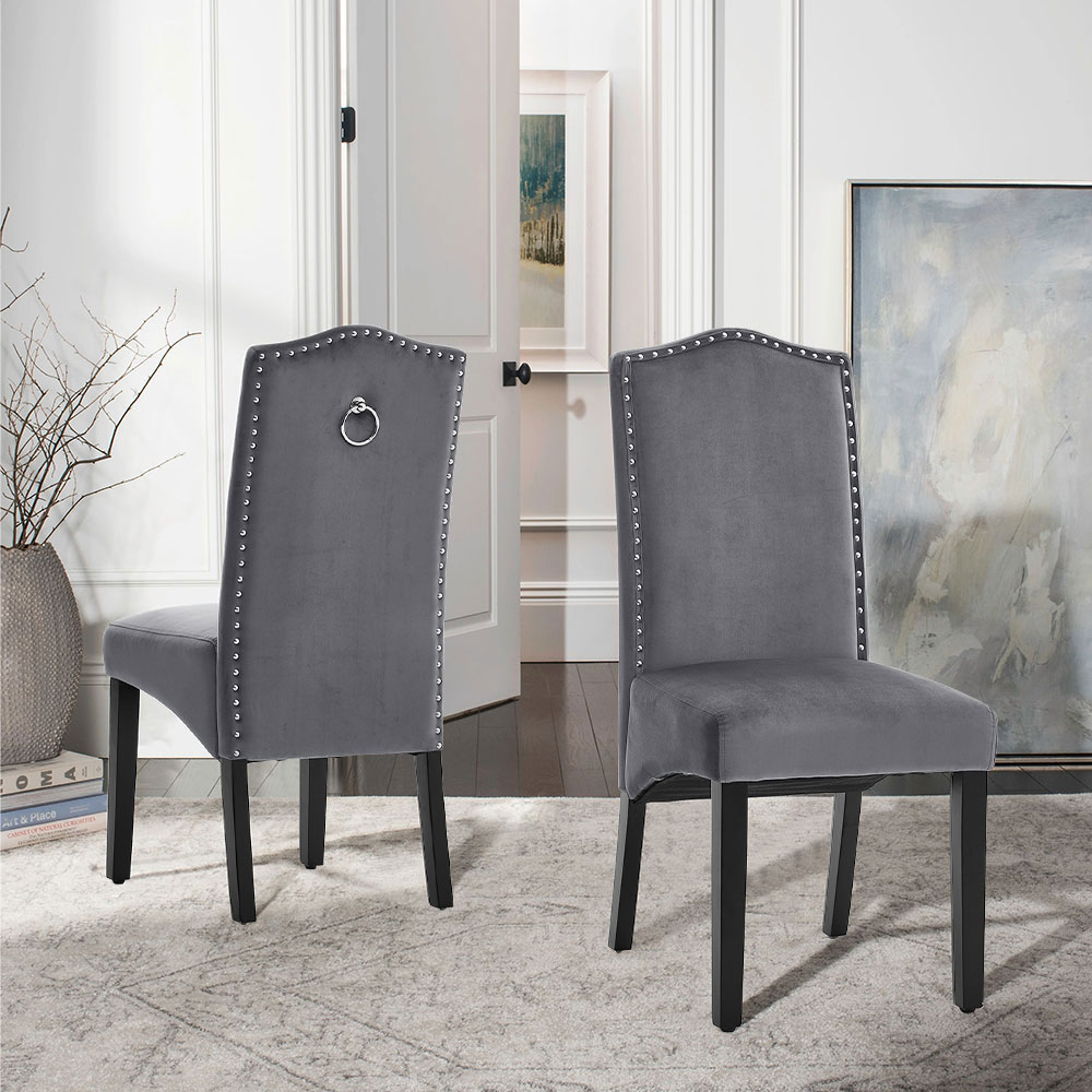 Living and Home Set of 2 Dark Grey Velvet Dining Chair Image 8